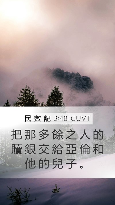 民 數 記 3:48 CUVT Mobile Phone Wallpaper - 把 那 多 餘 之 人 的 贖 銀 交 給 亞 - Mobile Bible Verse Wallpaper