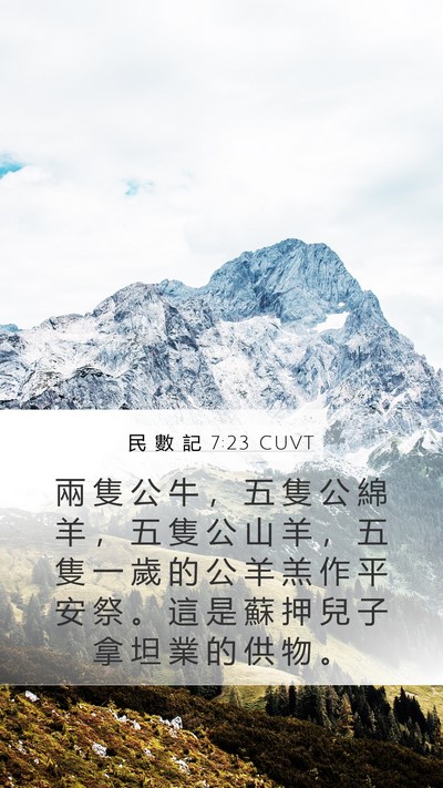 民 數 記 7:23 CUVT Mobile Phone Wallpaper - 兩 隻 公 牛 ， 五 隻 公 綿 羊 ， 五 - Mobile Bible Verse Wallpaper