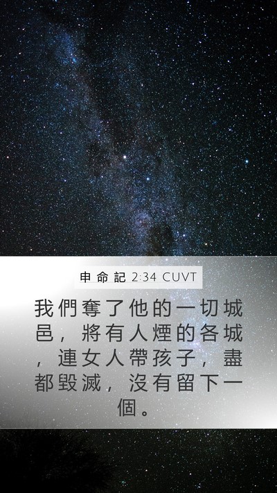 申 命 記 2:34 CUVT Mobile Phone Wallpaper - 我 們 奪 了 他 的 一 切 城 邑 ， 將 - Mobile Bible Verse Wallpaper