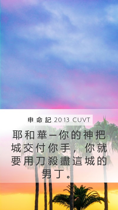 申 命 記 20:13 CUVT Mobile Phone Wallpaper - 耶 和 華 ─ 你 的 神 把 城 交 付 你 - Mobile Bible Verse Wallpaper