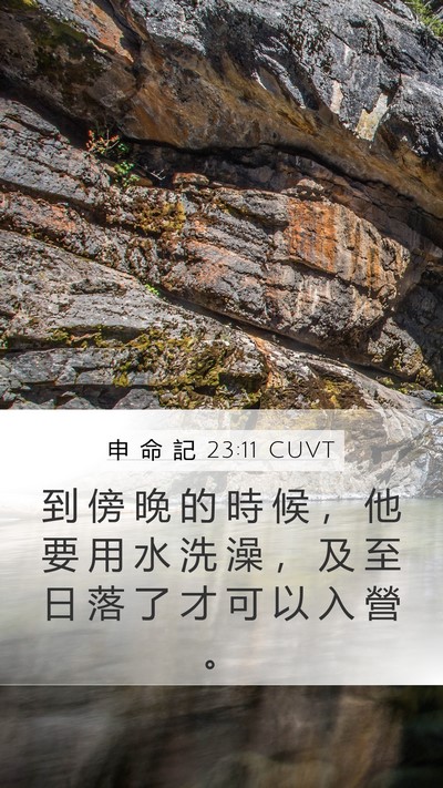 申 命 記 23:11 CUVT Mobile Phone Wallpaper - 到 傍 晚 的 時 候 ， 他 要 用 水 洗 - Mobile Bible Verse Wallpaper