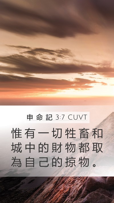 申 命 記 3:7 CUVT Mobile Phone Wallpaper - 惟 有 一 切 牲 畜 和 城 中 的 財 物 - Mobile Bible Verse Wallpaper