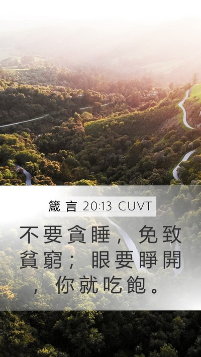 箴 言 20:13 CUVT Mobile Phone Wallpaper - 不 要 貪 睡 ， 免 致 貧 窮 ； 眼 要 - Mobile Bible Verse Wallpaper