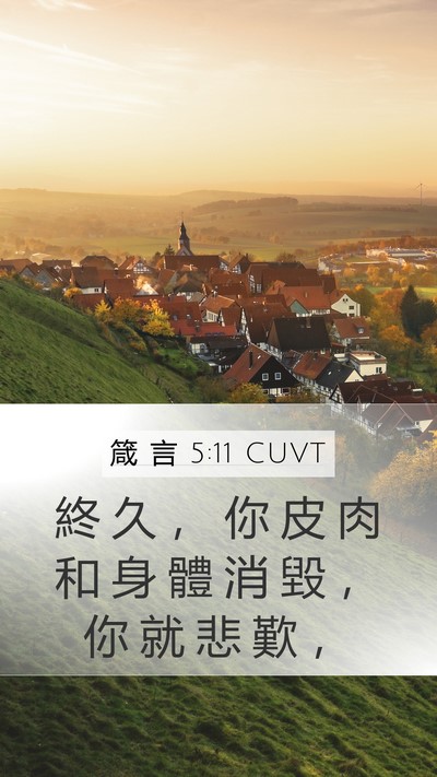 箴 言 5:11 CUVT Mobile Phone Wallpaper - 終 久 ， 你 皮 肉 和 身 體 消 毀 ， - Mobile Bible Verse Wallpaper