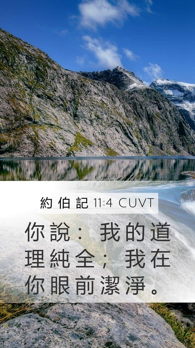約 伯 記 11:4 CUVT Mobile Phone Wallpaper - 你 說 ： 我 的 道 理 純 全 ； 我 在 - Mobile Bible Verse Wallpaper