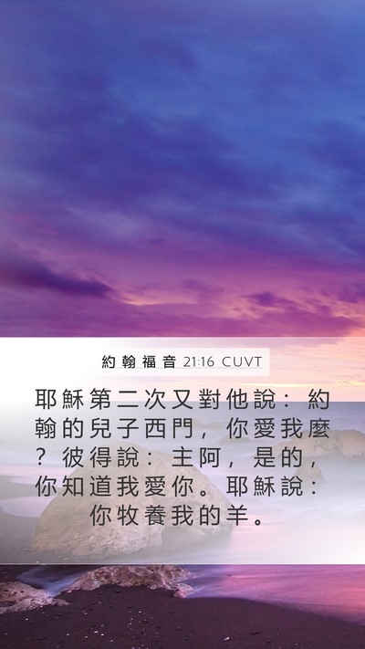 約 翰 福 音 21:16 CUVT Mobile Phone Wallpaper - 耶 穌 第 二 次 又 對 他 說 : 約 翰 - Mobile Bible Verse Wallpaper