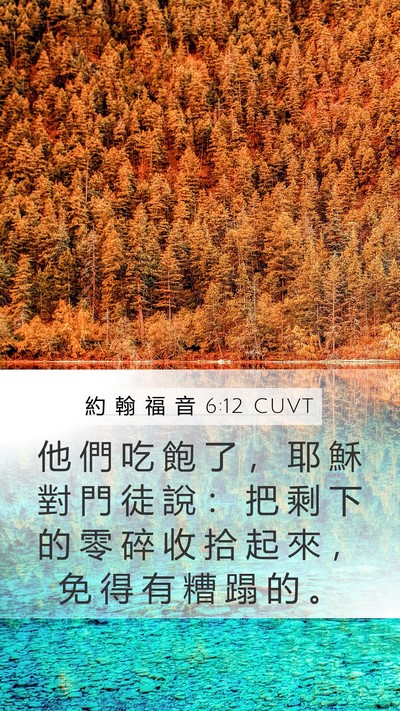 約 翰 福 音 6:12 CUVT Mobile Phone Wallpaper - 他 們 吃 飽 了 ， 耶 穌 對 門 徒 說 - Mobile Bible Verse Wallpaper