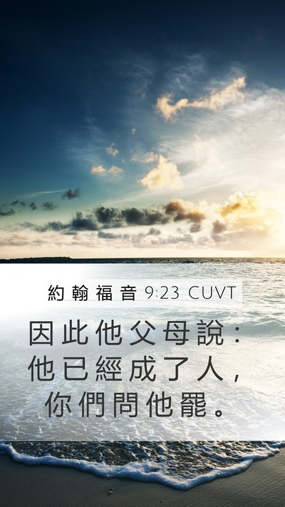 約 翰 福 音 9:23 CUVT Mobile Phone Wallpaper - 因 此 他 父 母 說 ： 他 已 經 成 了 - Mobile Bible Verse Wallpaper