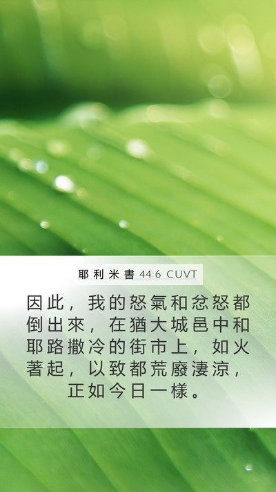 耶 利 米 書 44:6 CUVT Mobile Phone Wallpaper - 因 此 ， 我 的 怒 氣 和 忿 怒 都 倒 - Mobile Bible Verse Wallpaper