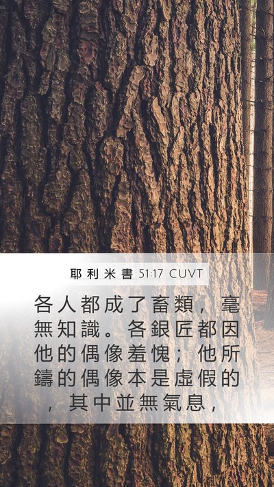 耶 利 米 書 51:17 CUVT Mobile Phone Wallpaper - 各 人 都 成 了 畜 類 ， 毫 無 知 識 - Mobile Bible Verse Wallpaper