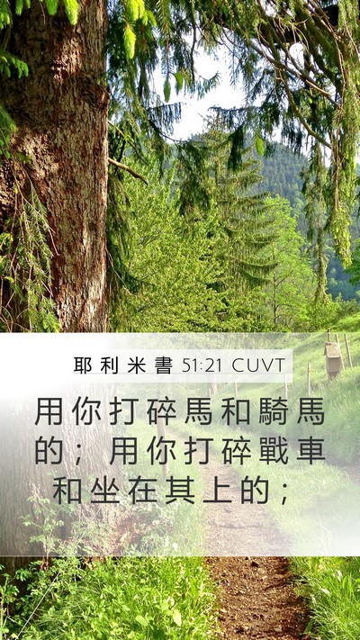 耶 利 米 書 51:21 CUVT Mobile Phone Wallpaper - 用 你 打 碎 馬 和 騎 馬 的 ； 用 你 - Mobile Bible Verse Wallpaper
