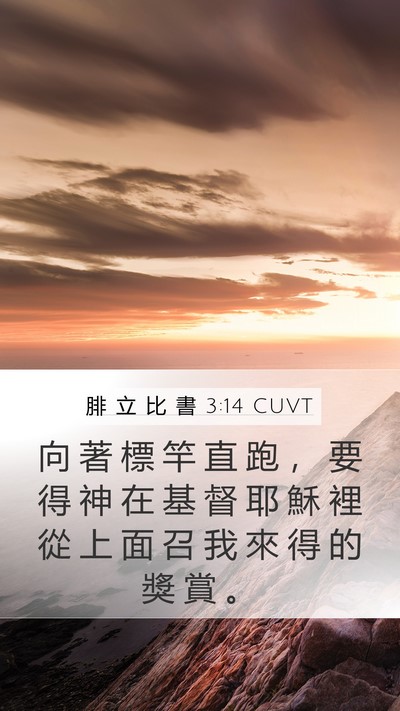 腓 立 比 書 3:14 CUVT Mobile Phone Wallpaper - 向 著 標 竿 直 跑 ， 要 得 神 在 基 - Mobile Bible Verse Wallpaper