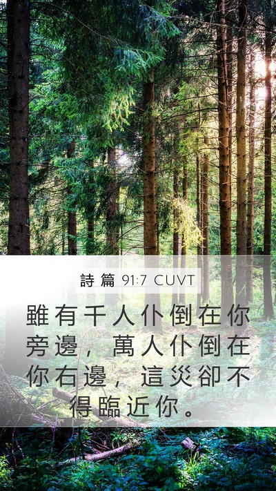 詩 篇 91:7 CUVT Mobile Phone Wallpaper - 雖 有 千 人 仆 倒 在 你 旁 邊 ， 萬 - Mobile Bible Verse Wallpaper