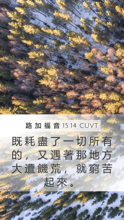 路 加 福 音 15:14 CUVT Mobile Phone Wallpaper - 既 耗 盡 了 一 切 所 有 的 ， 又 遇 - Mobile Bible Verse Wallpaper