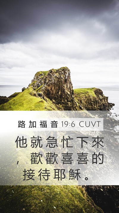 路 加 福 音 19:6 CUVT Mobile Phone Wallpaper - 他 就 急 忙 下 來 ， 歡 歡 喜 喜 的 - Mobile Bible Verse Wallpaper