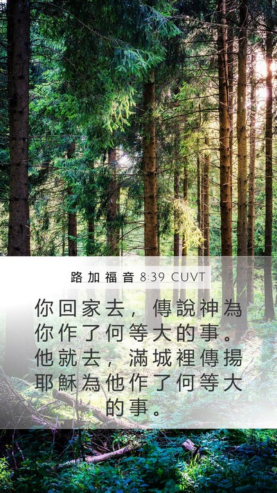 路 加 福 音 8:39 CUVT Mobile Phone Wallpaper - 你 回 家 去 ， 傳 說 神 為 你 作 了 - Mobile Bible Verse Wallpaper