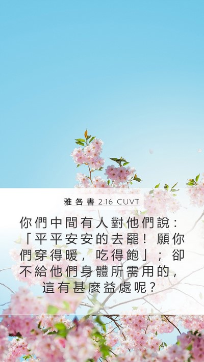 雅 各 書 2:16 CUVT Mobile Phone Wallpaper - 你 們 中 間 有 人 對 他 們 說 ： 「 - Mobile Bible Verse Wallpaper
