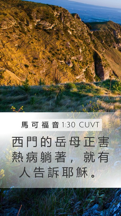 馬 可 福 音 1:30 CUVT Mobile Phone Wallpaper - 西 門 的 岳 母 正 害 熱 病 躺 著 ， - Mobile Bible Verse Wallpaper