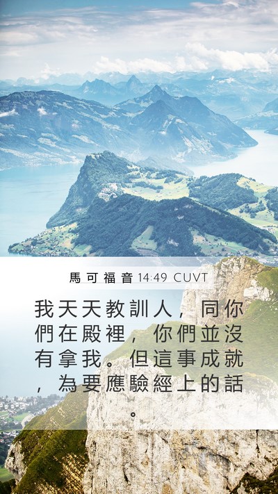 馬 可 福 音 14:49 CUVT Mobile Phone Wallpaper - 我 天 天 教 訓 人 ， 同 你 們 在 殿 - Mobile Bible Verse Wallpaper