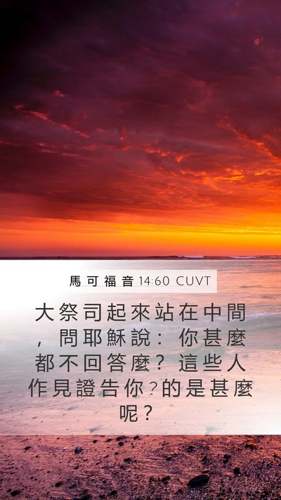馬 可 福 音 14:60 CUVT Mobile Phone Wallpaper - 大 祭 司 起 來 站 在 中 間 ， 問 耶 - Mobile Bible Verse Wallpaper