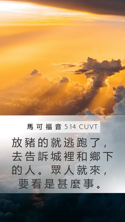 馬 可 福 音 5:14 CUVT Mobile Phone Wallpaper - 放 豬 的 就 逃 跑 了 ， 去 告 訴 城 - Mobile Bible Verse Wallpaper