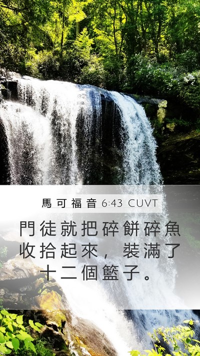 馬 可 福 音 6:43 CUVT Mobile Phone Wallpaper - 門 徒 就 把 碎 餅 碎 魚 收 拾 起 來 - Mobile Bible Verse Wallpaper