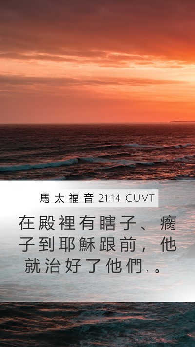 馬 太 福 音 21:14 CUVT Mobile Phone Wallpaper - 在 殿 裡 有 瞎 子 、 瘸 子 到 耶 穌 - Mobile Bible Verse Wallpaper