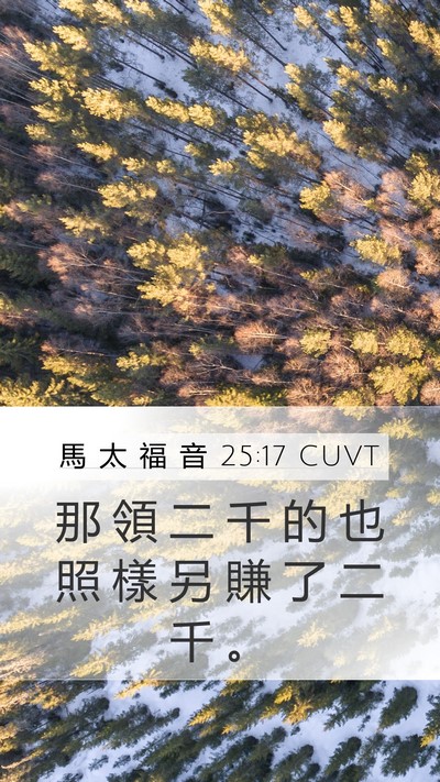 馬 太 福 音 25:17 CUVT Mobile Phone Wallpaper - 那 領 二 千 的 也 照 樣 另 賺 了 二 - Mobile Bible Verse Wallpaper