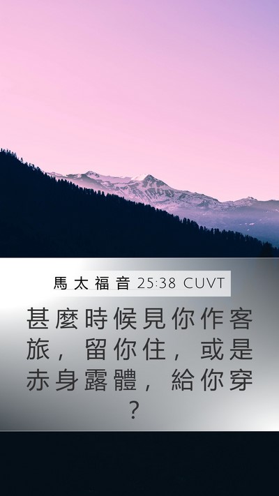馬 太 福 音 25:38 CUVT Mobile Phone Wallpaper - 甚 麼 時 候 見 你 作 客 旅 ， 留 你 - Mobile Bible Verse Wallpaper