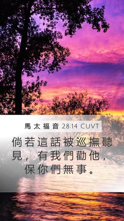 馬 太 福 音 28:14 CUVT Mobile Phone Wallpaper - 倘 若 這 話 被 巡 撫 聽 見 ， 有 我 - Mobile Bible Verse Wallpaper
