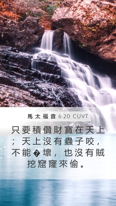 馬 太 福 音 6:20 CUVT Mobile Phone Wallpaper - 只 要 積 儹 財 寶 在 天 上 ； 天 上 - Mobile Bible Verse Wallpaper
